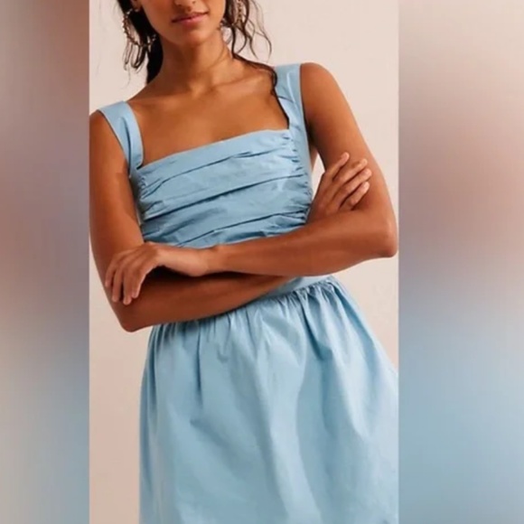 Free People Meet Me in Maui Mini Dress Women’s Size XS Light Blue Pleated Bodice - Picture 1 of 11